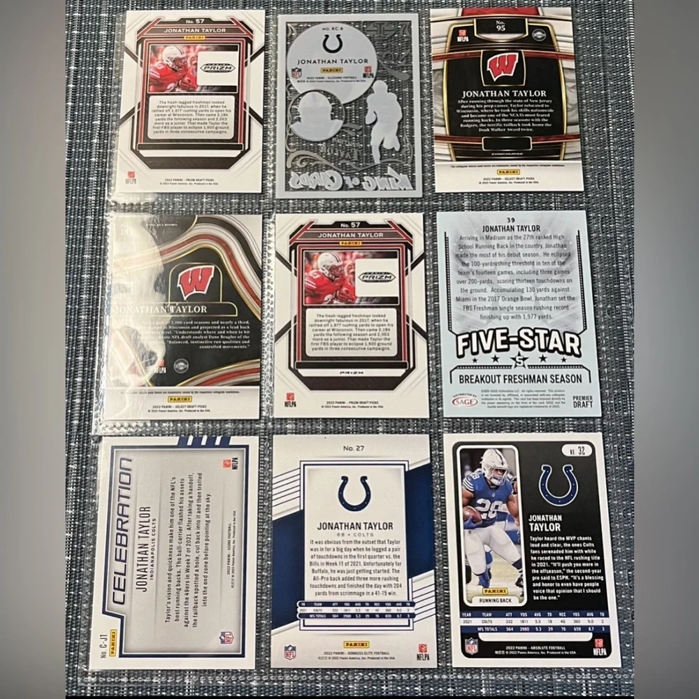 🏈 Jonathan Taylor, Lot of 9 NFL Football Trading Cards, Indianapolis Colts